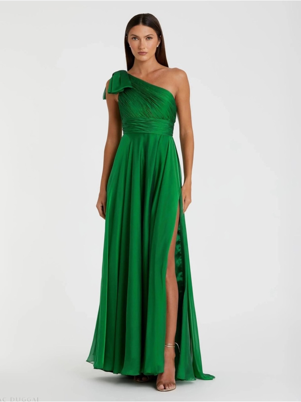Mac Duggal 67476 Green Sleeveless One Shoulder Pleated Gown Nwt